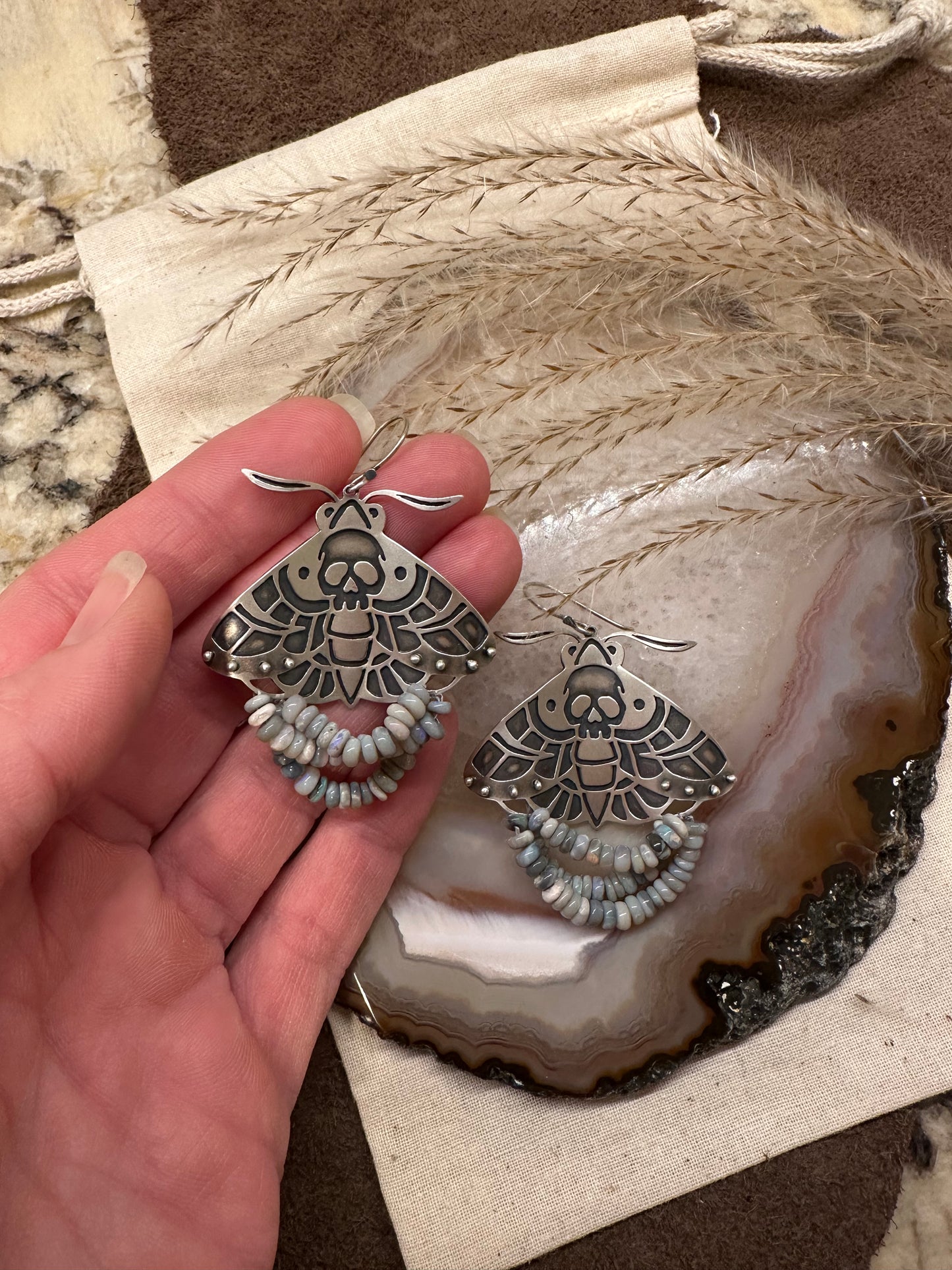 Death Head Moth Earrings // Australian Opal