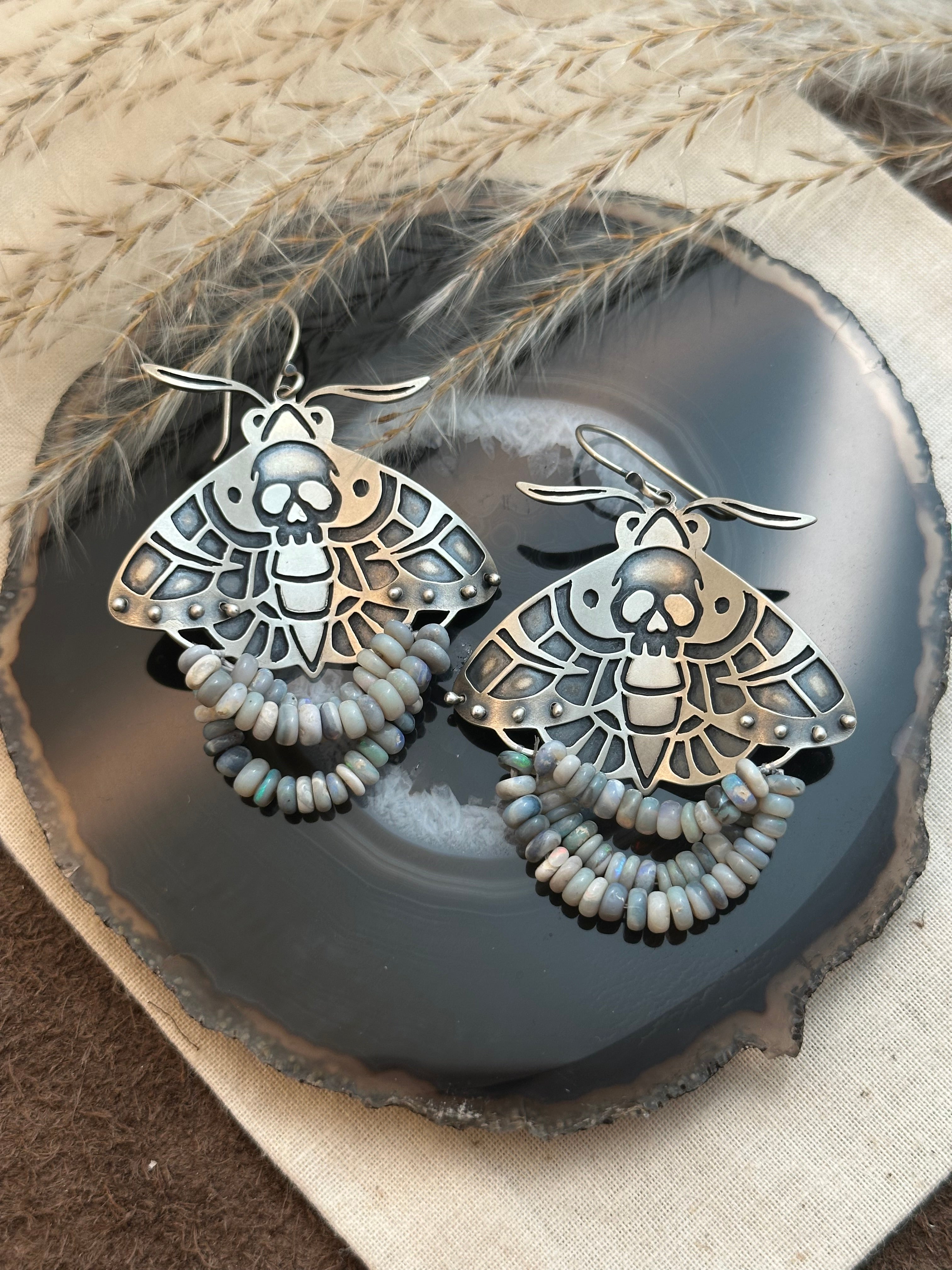 Death Head Moth Earrings // Australian Opal – Carry A Torch