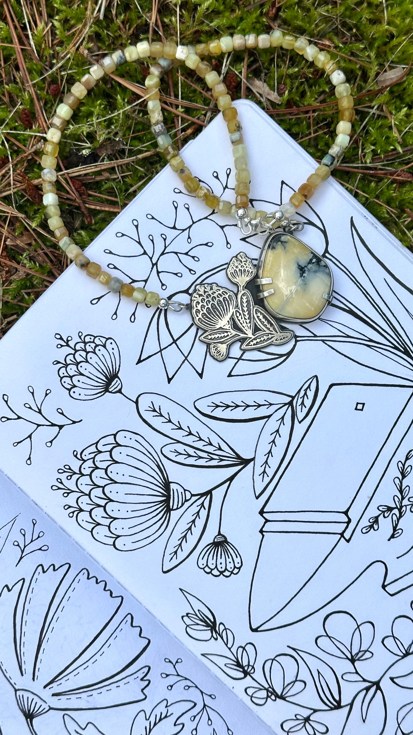 Honey Blossom // Beaded Necklace // Dark Moon + Yellow Opal