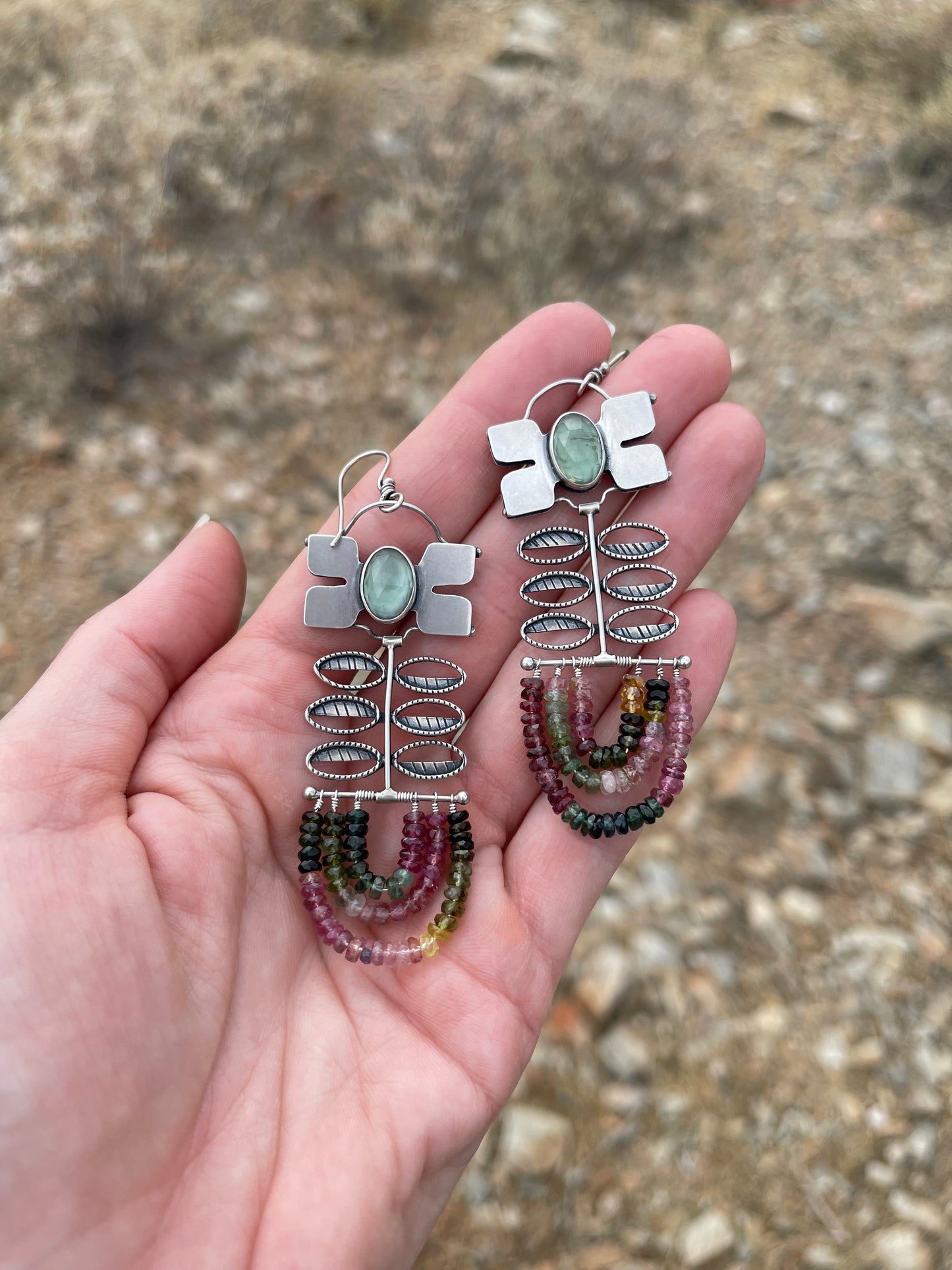 BLÓM Earrings // Sage Green Apatite + Tourmaline