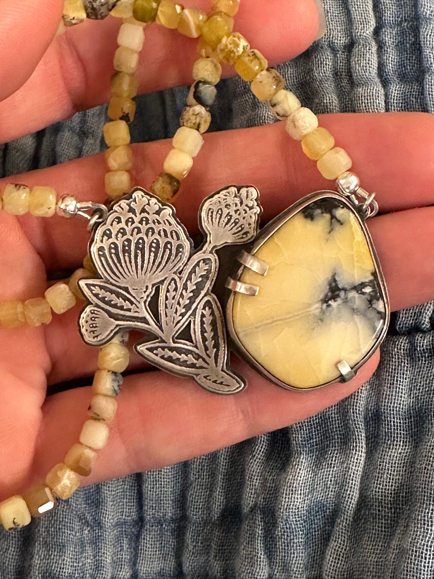 Honey Blossom // Beaded Necklace // Dark Moon + Yellow Opal