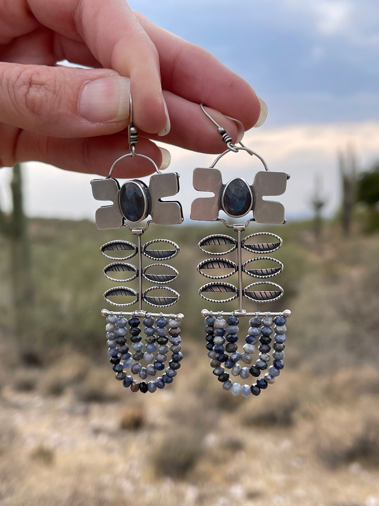 BLÓM Earrings // Labradorite + Blue Sapphire