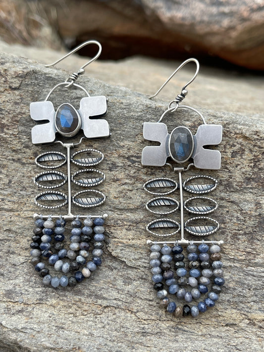 BLÓM Earrings // Labradorite + Blue Sapphire