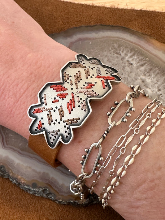 Fair Isle Bracelet // Silver, Silk + Leather