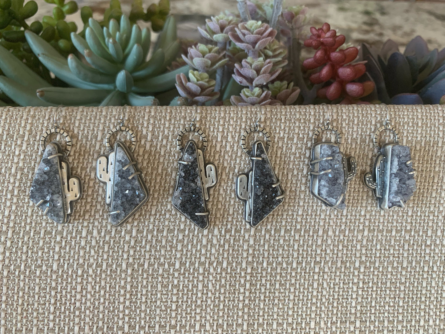 Desert Druzy Earrings // Saguaros #1