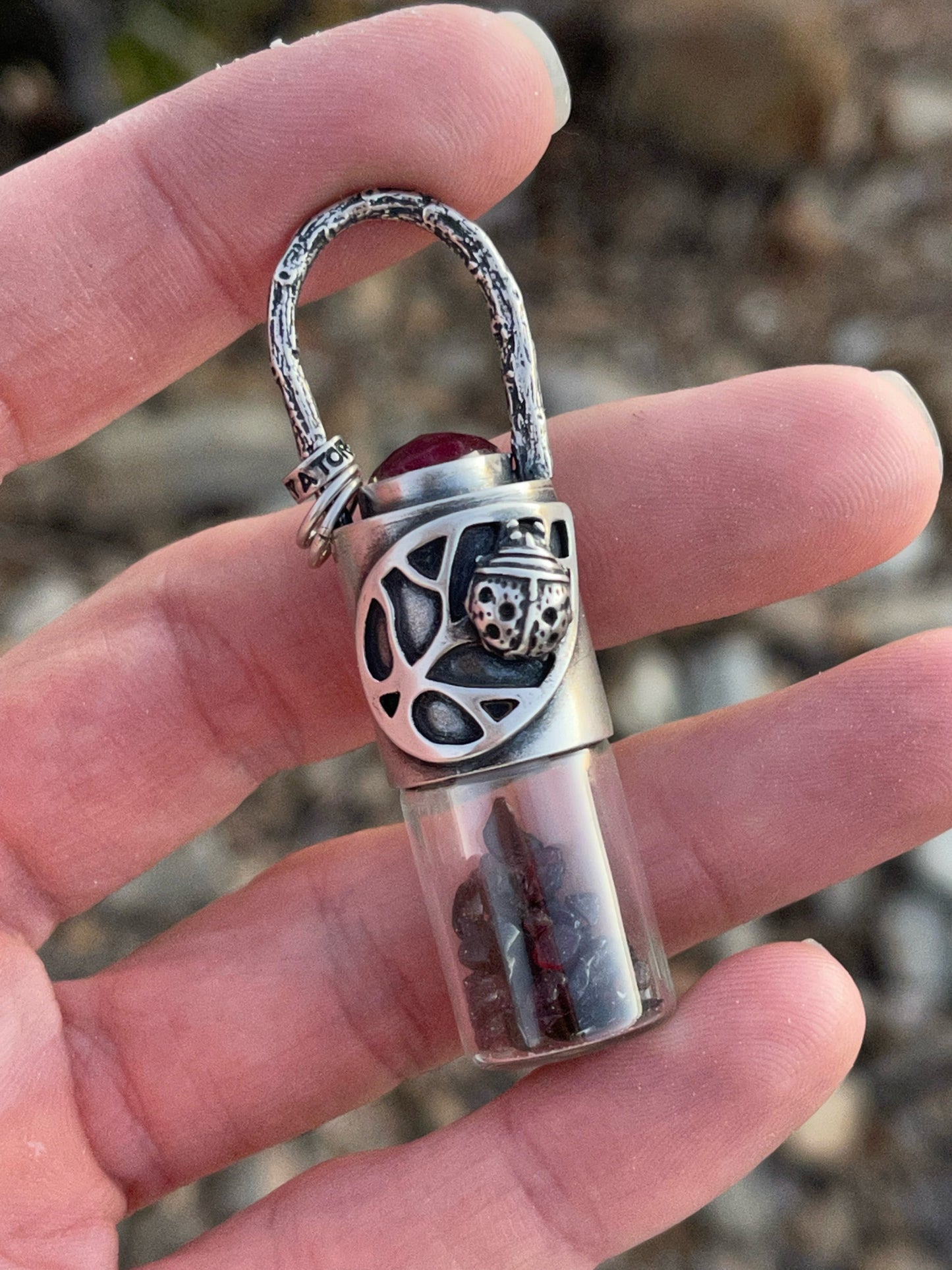 Lady Bug Roller Bottle Necklace // Ruby + Garnet