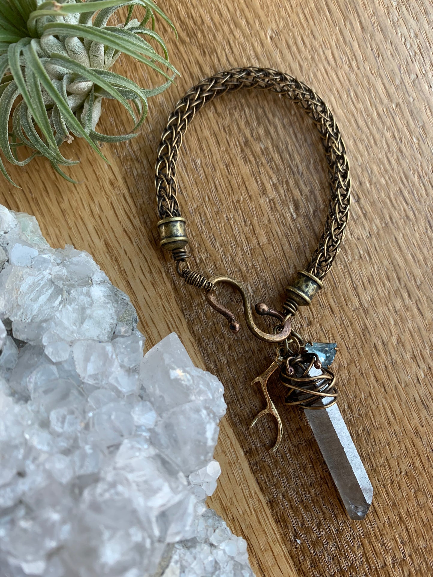 Crystal Point Viking Knit Bracelet // Brass