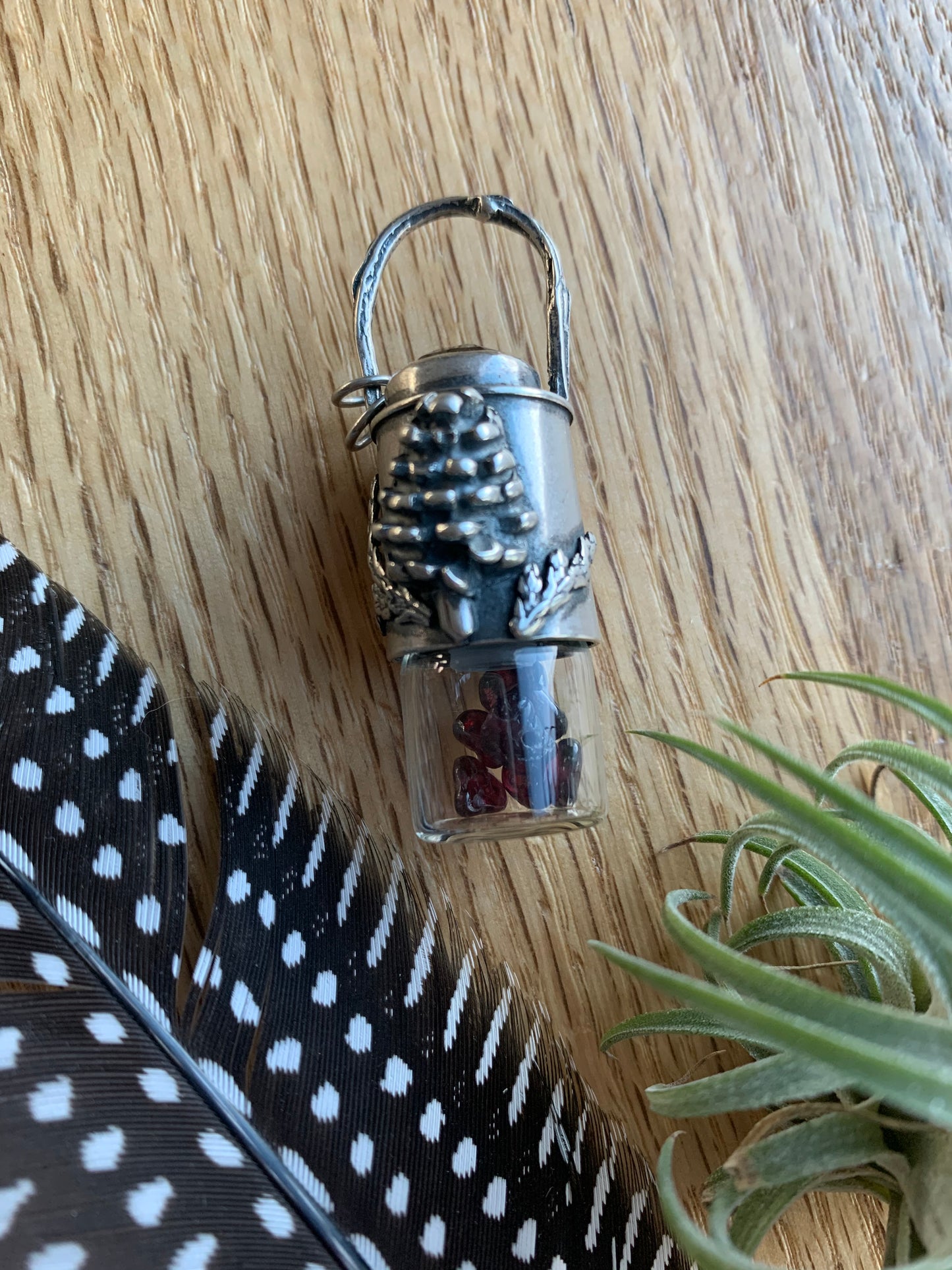 Essential Oil Roller Necklace // Garnet Pinecone