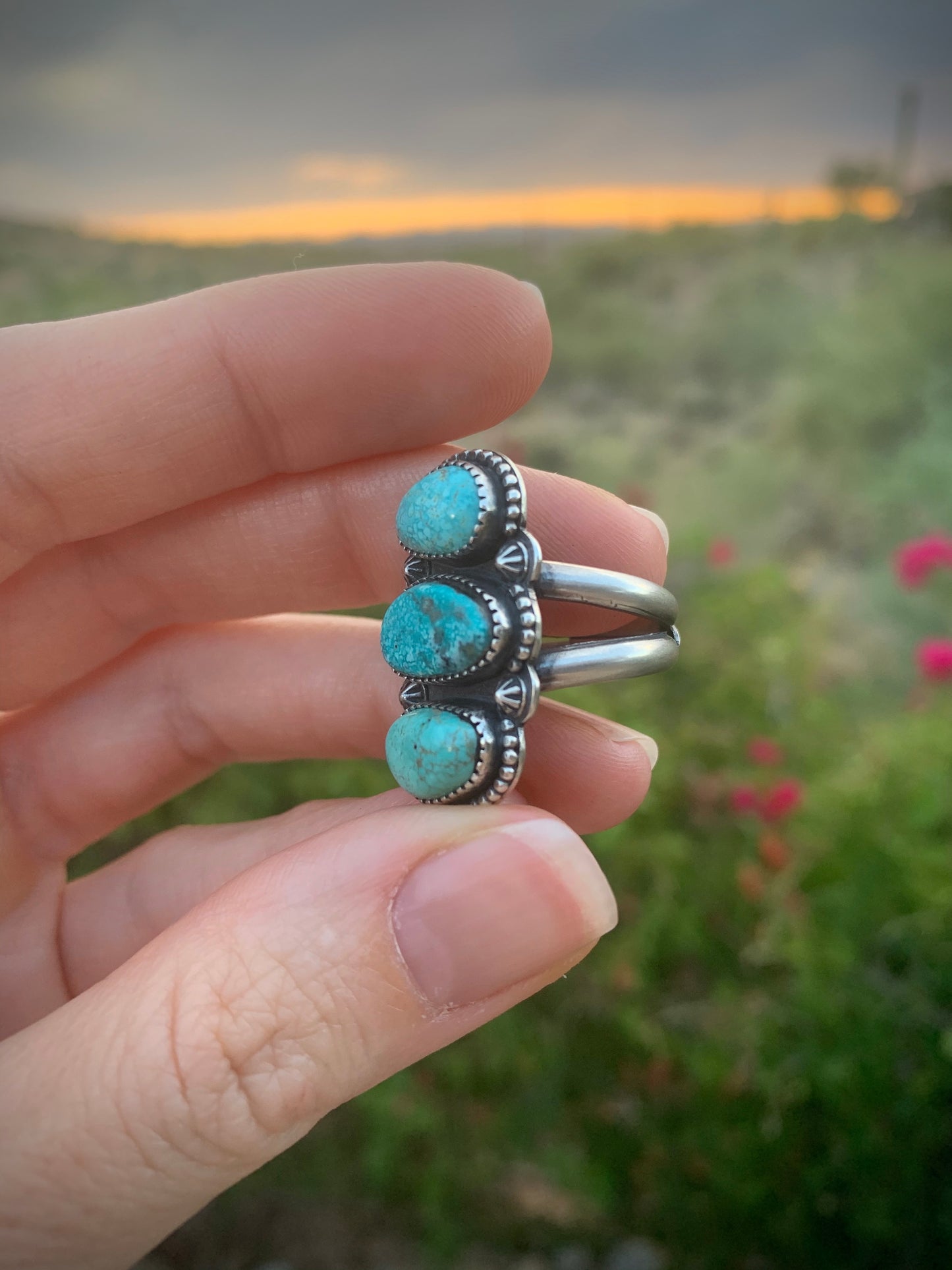 Sierra Nevada Turquoise Stack Stone Ring // Size 8.25