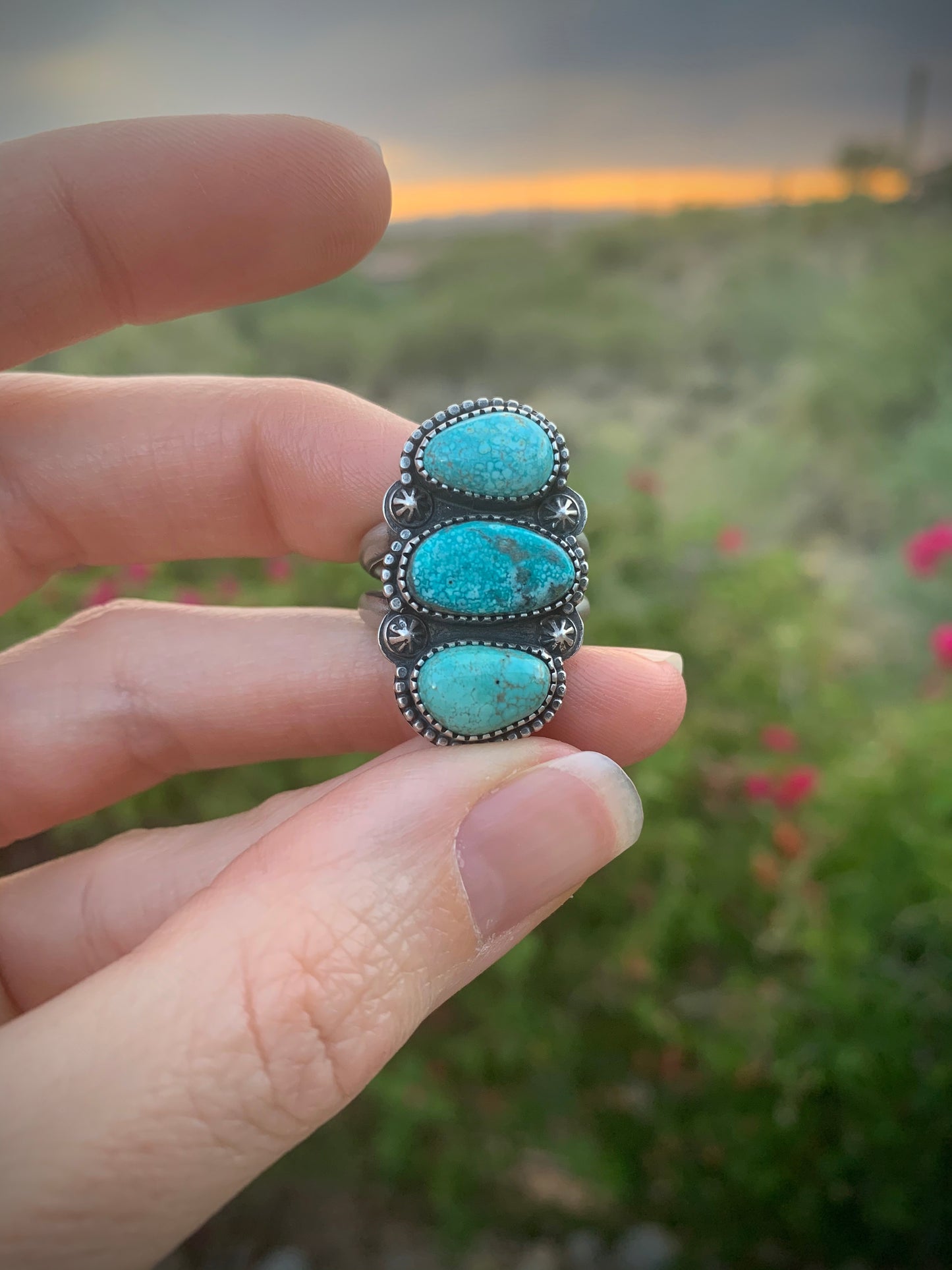 Sierra Nevada Turquoise Stack Stone Ring // Size 8.25