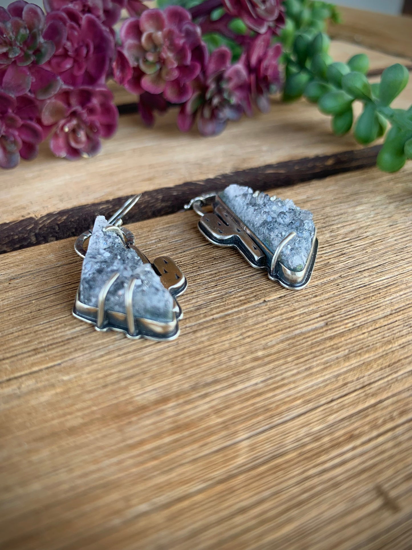 Desert Druzy Earrings // Saguaros #1