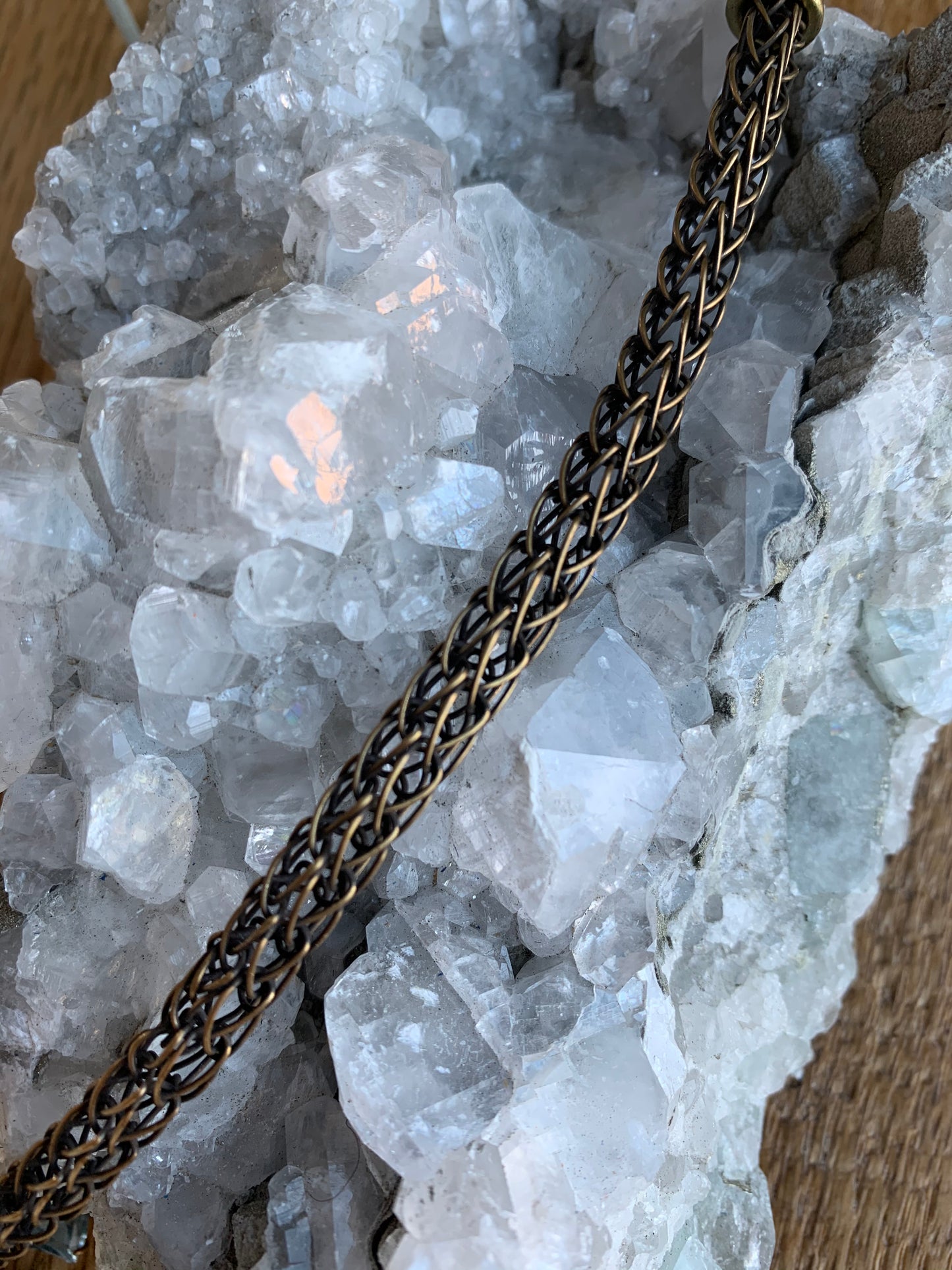 Crystal Point Viking Knit Bracelet // Brass