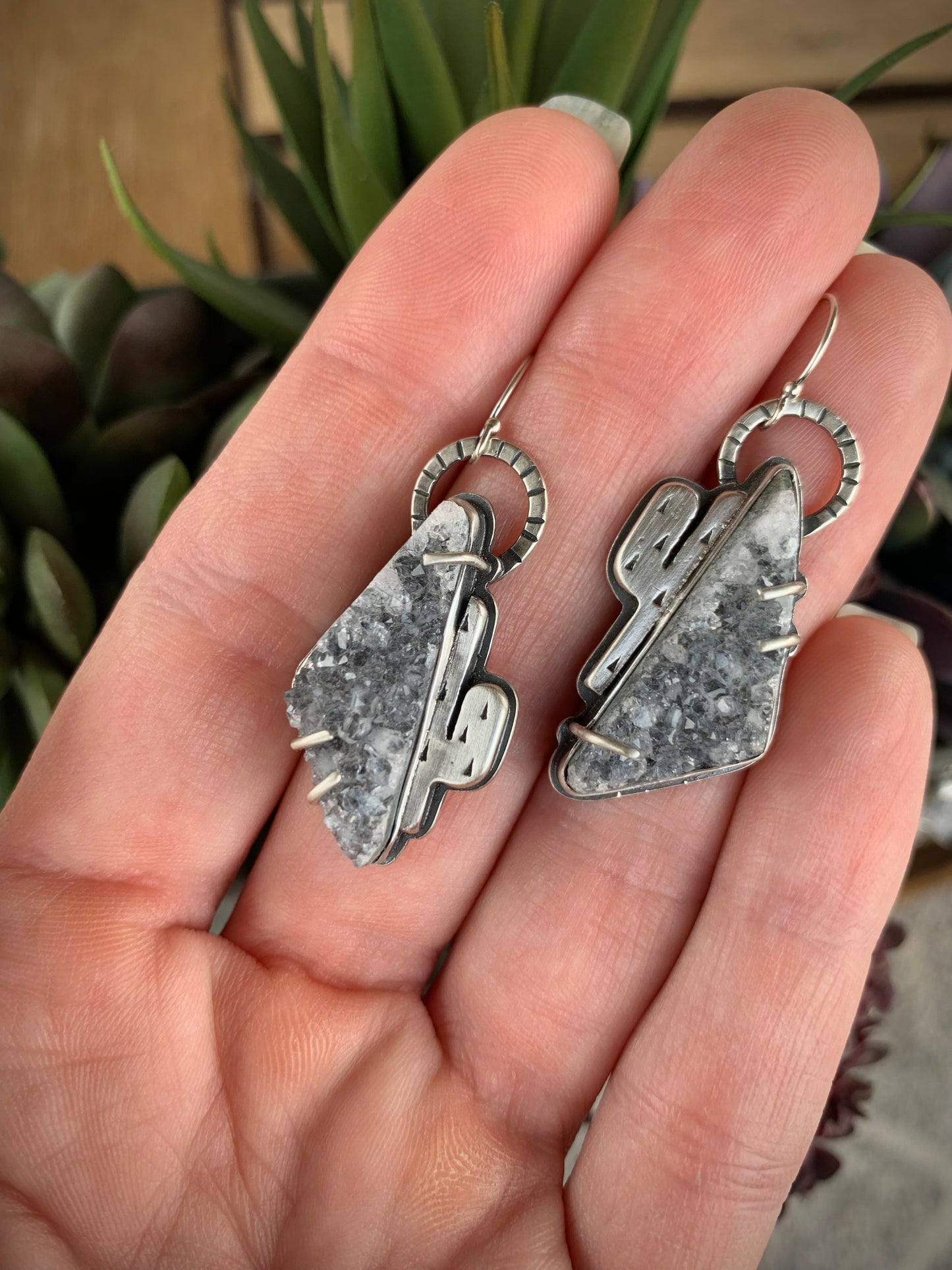 Desert Druzy Earrings // Saguaros #1