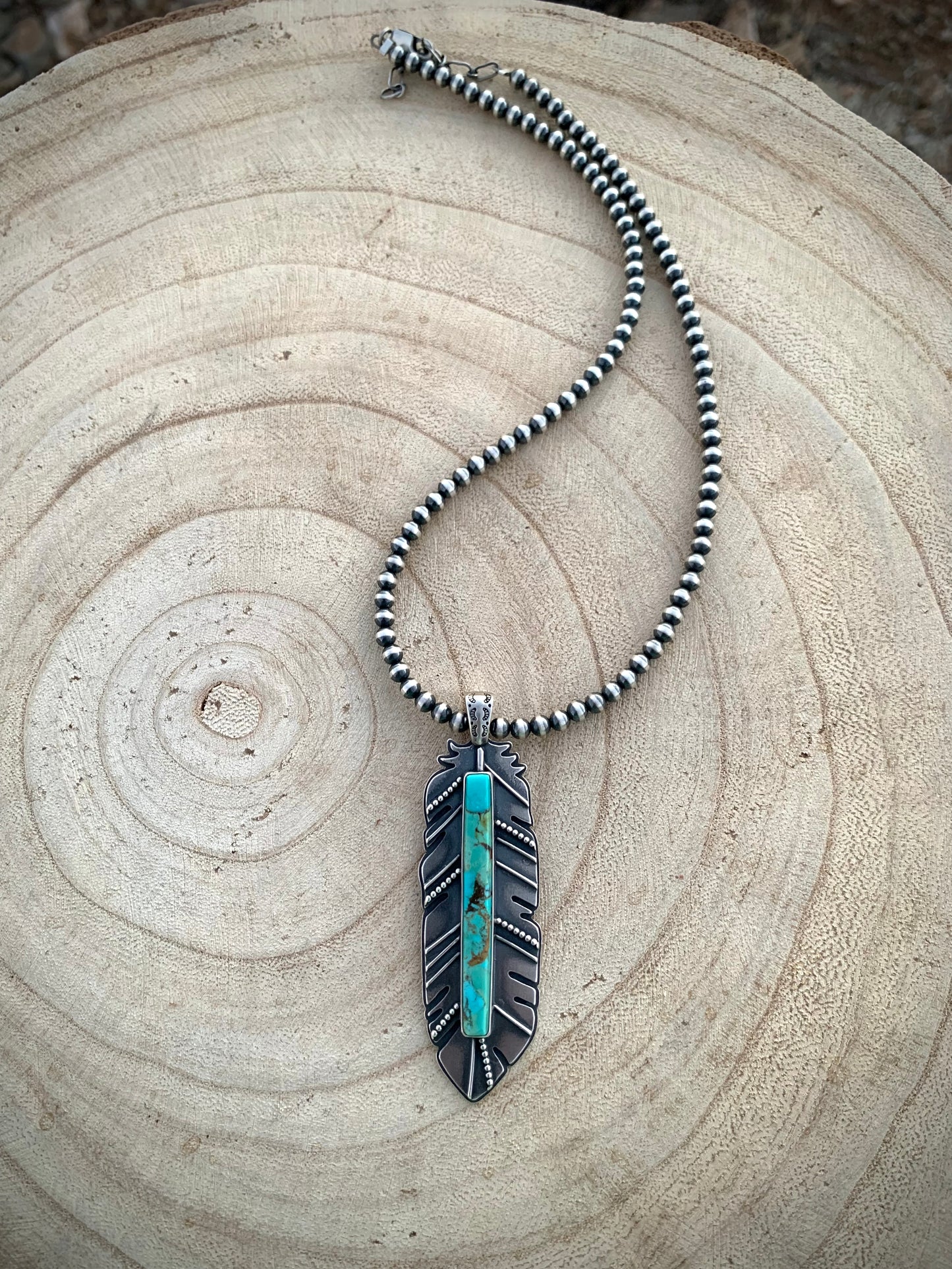 Kingman Feather Pendant Necklace // #2