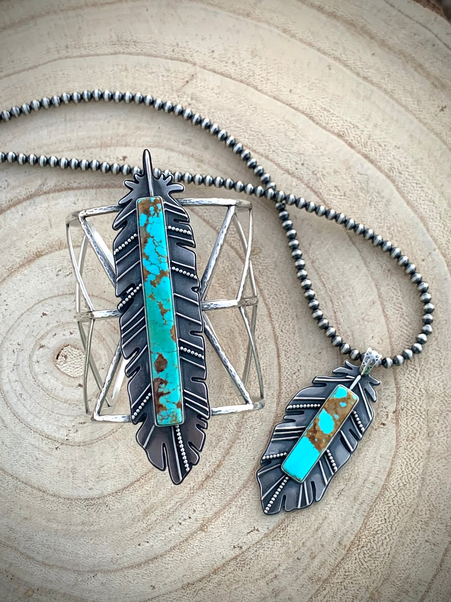 Kingman Feather Pendant Necklace // #1