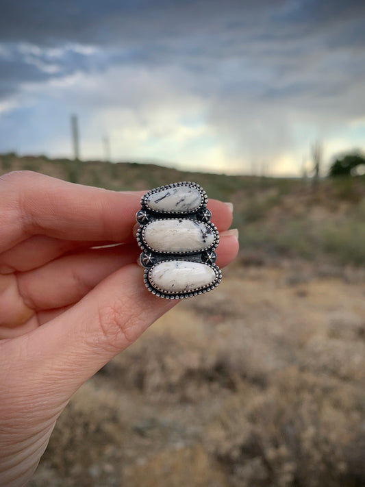 White Buffalo Stack Stone Ring // Size 9