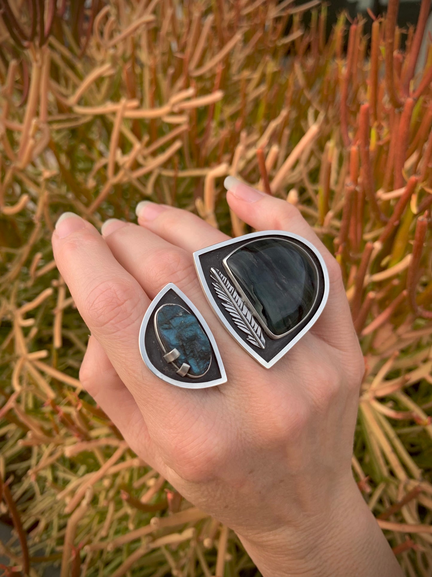 Light in the Darkness Split Shank Ring // Larsonite Jasper & Labradorite // Size 7.5