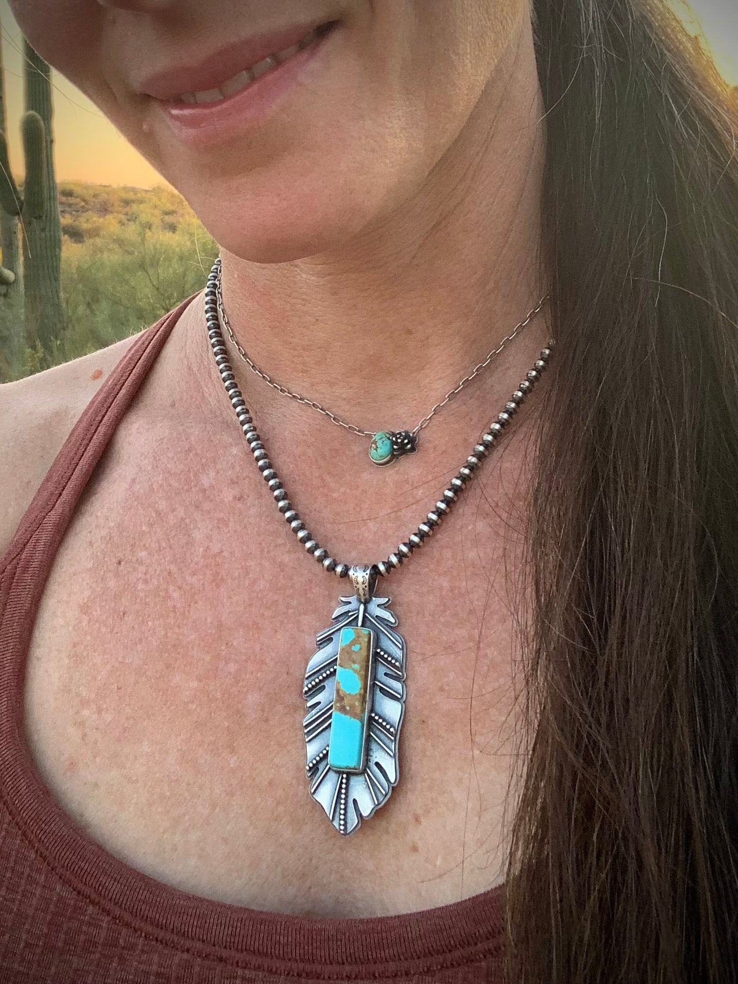 Kingman Feather Pendant Necklace // #1