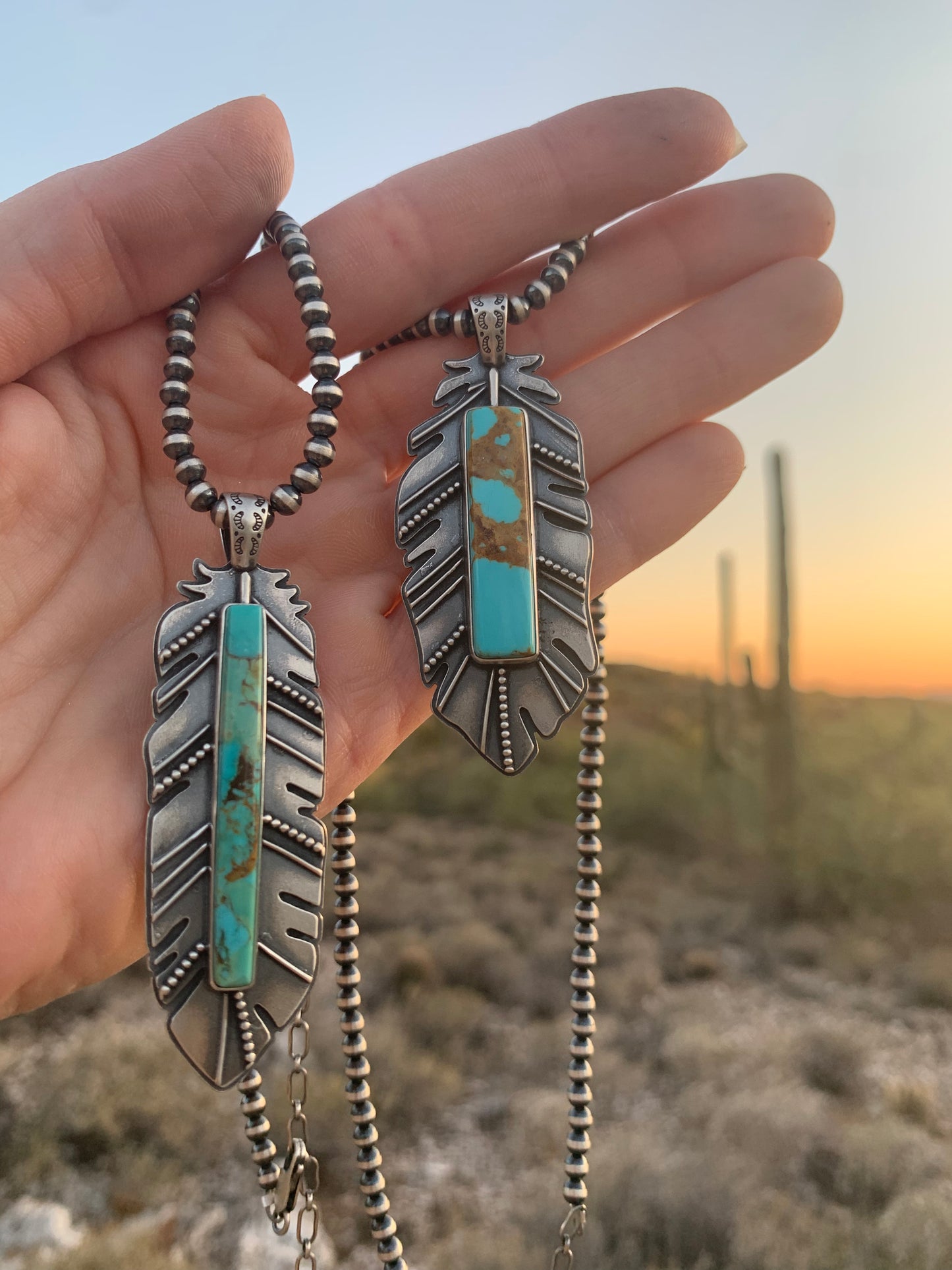 Kingman Feather Pendant Necklace // #1