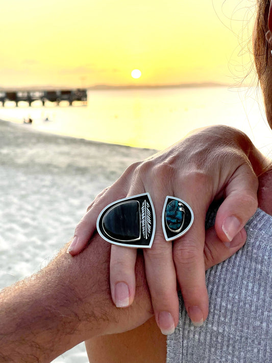 Light in the Darkness Split Shank Ring // Larsonite Jasper & Labradorite // Size 7.5